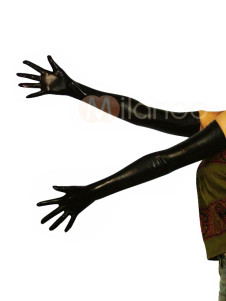 Brillant métallique noir épaule longueur gants