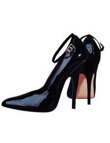 5 1/2'' High Heel Black Patent Ankle Strap Pump Shoes