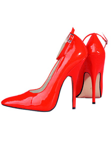 5 1/2'' High Heel Red Patent Ankle Strap Pump Shoes