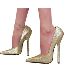 6 1/3'' High Heel Gold Pantent Pump Shoes