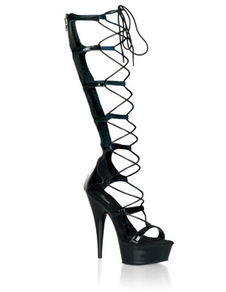 Sandales sexy plateformes à lacet en noir PU aux talons hauts