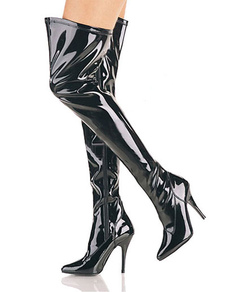 Bottes noires vernies à talon aigu et haut