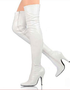 Bottes de style cuir verni blanc à talon haut