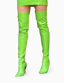 Bottes vertes unicolores de tige haute avec zip