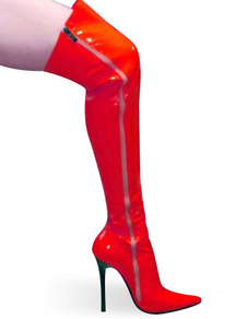 Cuissardes non-plateformes sexy en verni rouge aux talons hauts