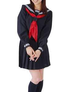 Uniforme d'école cosplay manches longues, bleu marine