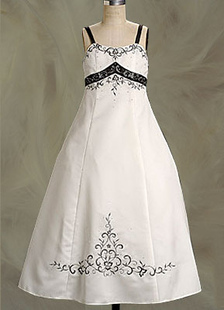 White Sleeveless Embroidery Satin Flower Girl Dress