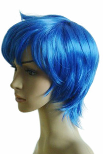Perruque courte bleue synthétique frisée