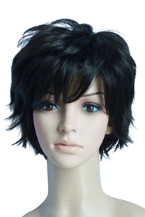Perruque douce courte frisée noire traditionnelle synthétique