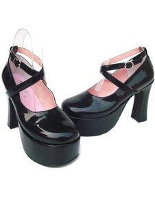 Chaussures lolita chic noires en PU à bretelles croisées