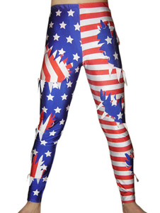 Toussaint Cosplay Pantalon de zentai Wrestling blanc imprimé drapeau américain