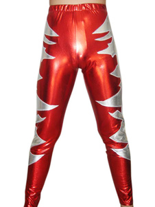 Toussaint Cosplay Pantalon Wrestling rouge et argent brillant métallique