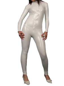 Toussaint Cosplay Costume de zentai blanc de combinaison métallisé brillant collant sans gants