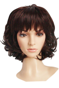 Délicate perruque courte frisée marrone mode synthétique