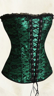 Corset sein couvrant en satin vert à volants