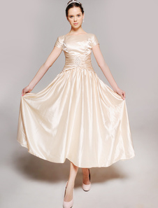 Robe mère de mariés plissée champagne de col bateau