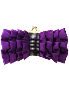 Beautiful Purple Rhinestone Snap Closure Pleated Satin Prom Clutch