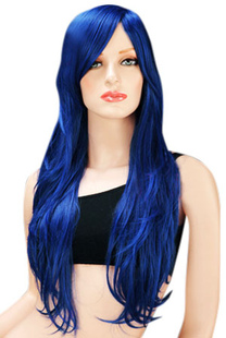 Perruque de qualité longue frisée bleue synthétique