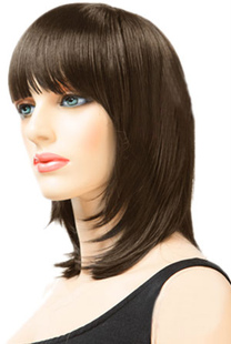 Perruque parfaite courte droite noire synthétique féminine