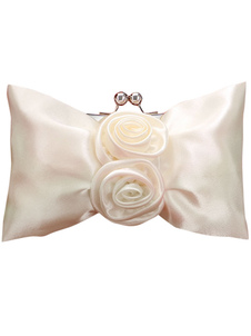 Unique Ivory Rose Snap Closure Satin Wedding Clutch