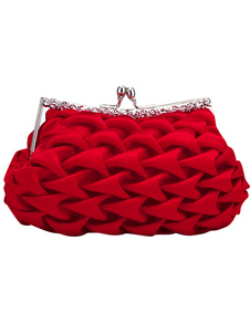Romantic Red Snap Closure Rhinestone Satin Cocktail Clutch