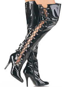 Sexy bottes à talons hauts en cuir verni noir avec lacets sur le côté