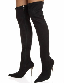 Cuissardes à talon aigu noir et bout pointu avec zip