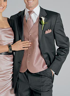 Handsome Black Single Breasted Button Lapel Worsted Groom Wedding Tuxedo