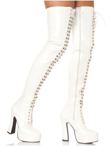 Bottes blanches à talon haut à plate-forme avec lacet