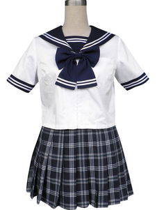 Royal Blue Grille courte manches Sailor école uniforme Cosplay Costume