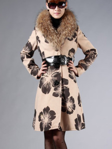 Yellow Floral Fur Wool Women's Coat