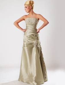 Robe de soirée en couleur charmante de champagne sans bretelles en taffetas