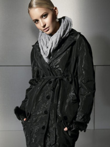 Fashionable Black Europe Style Single-Breasted Belt 100% Polyester Women’s Coat