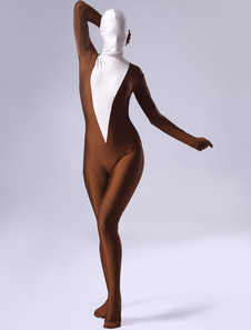 Costume de Zentai bicolore de café et blanc