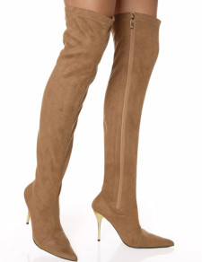 Cuissardes sexy bengaline haut talon en brun brillant