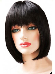 Délicate perruque courte droite noire casual synthétique