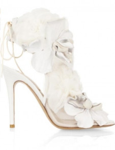 White 3 9/10'' High Heel Mesh Applique Bandage Fashion Sandals