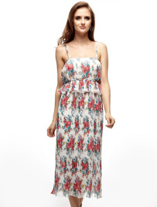 Élégente robe vintage multicolore à volants à bretelles