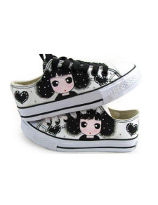 Chaussures en toile blanc imprimé de fille à lacets