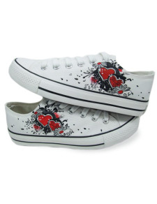 jolies chaussures pour femmes en toile blanche avec semelle en caoutchouc et motifs fleur peints à l