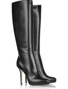 Adorable Black Sheepskin PU 4 3/4'' High Heel Knee-High Boots For Women