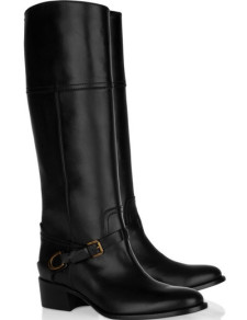 Trendy Black Sheepskin 1 1/5'' High Heel Knee-High Boots For Women