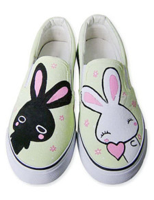 mignonnes chaussures pour femmes vertes avec semelle en caoutchouc TPR et griffonnage lapin