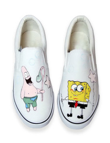 chaussures attrayantes peintes pour femmes blanches en toile avec semelle en caoutchouc TPR