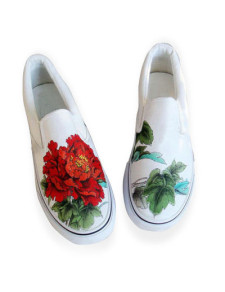 chaussures sympa peintes pour femmes blanches en toile avec semelle en caoutchouc TPR