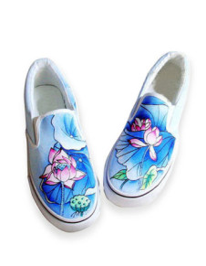 jolies chaussures peintes pour femmes jaunes en toile avec semelle en caoutchouc TPR