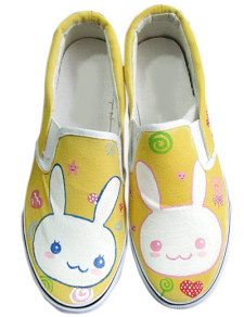 adorables chaussures peintes pour femmes jaunes avec semelle en caoutchouc TPR