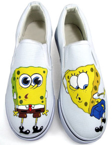 White Spongebob Canvas TPR Sole Womens Painted Shoes