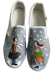 chaussures tendances peintes pour femmes grises en toile avec semelle en caoutchouc TPR