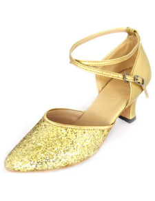 Chaussures de danse latine or brillantes avec rubans